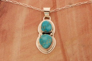 Genuine Blue Kingman Turquoise Sterling Silver Native American Pendant